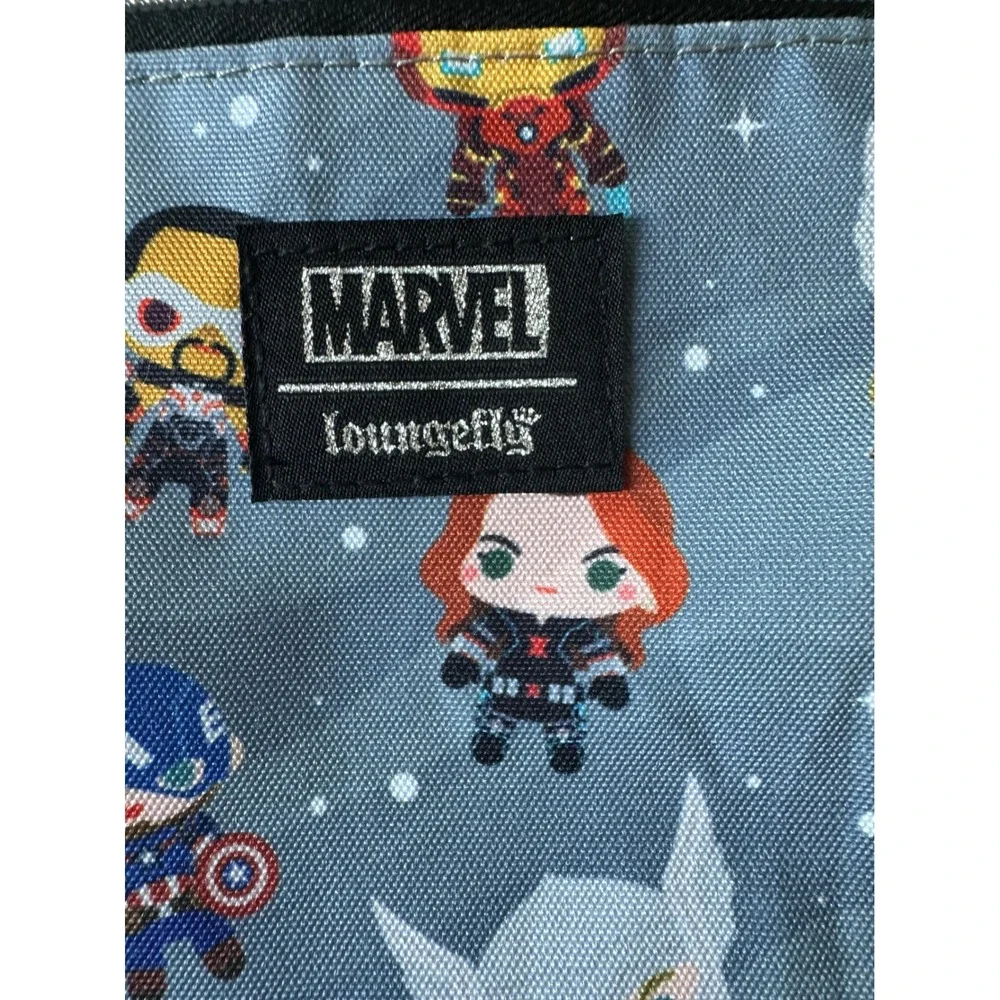 Marvel Loungefly Chibi Avengers Crossbody Passport Bag Grey Canvas NWT